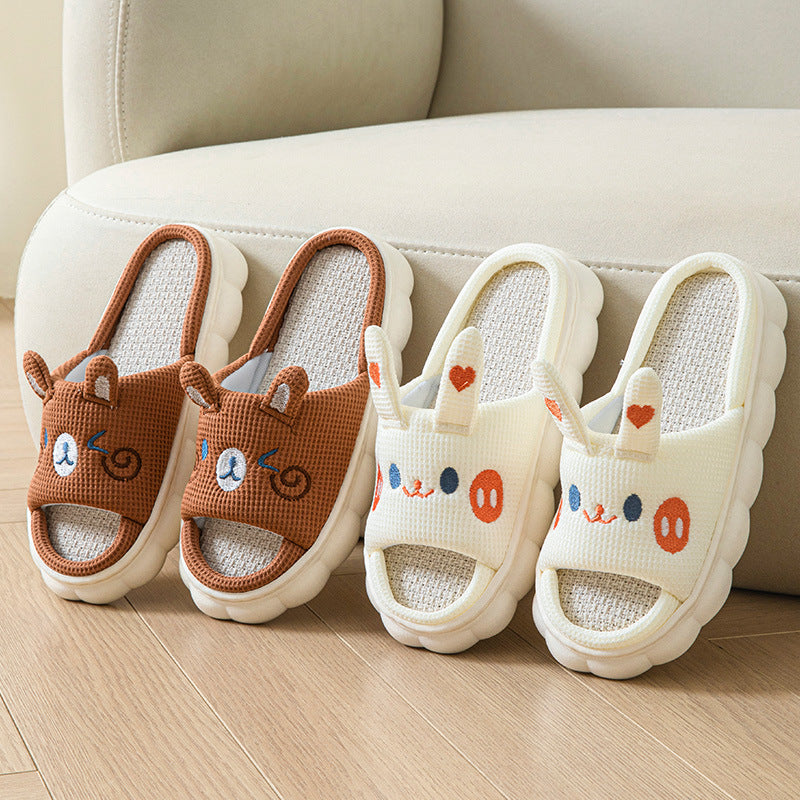 Cartoon Open Toe Couple Hemp Slippers - image 3