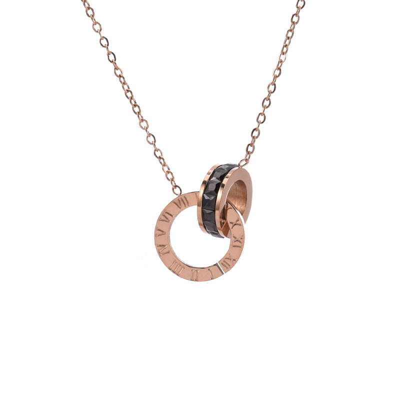 Roman Numeral Ring Diamond Titanium Steel Necklace Women's - image 4