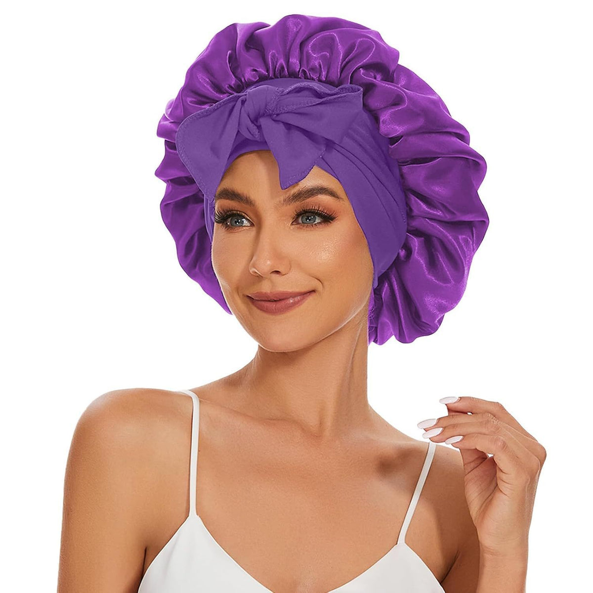 Satin Sleep Bonnet with Bow - image 8