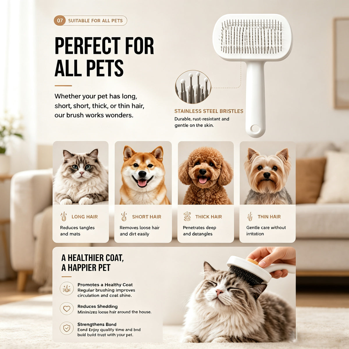 Self-Cleaning Pet Slicker Brush for Cats & Dogs - image 4