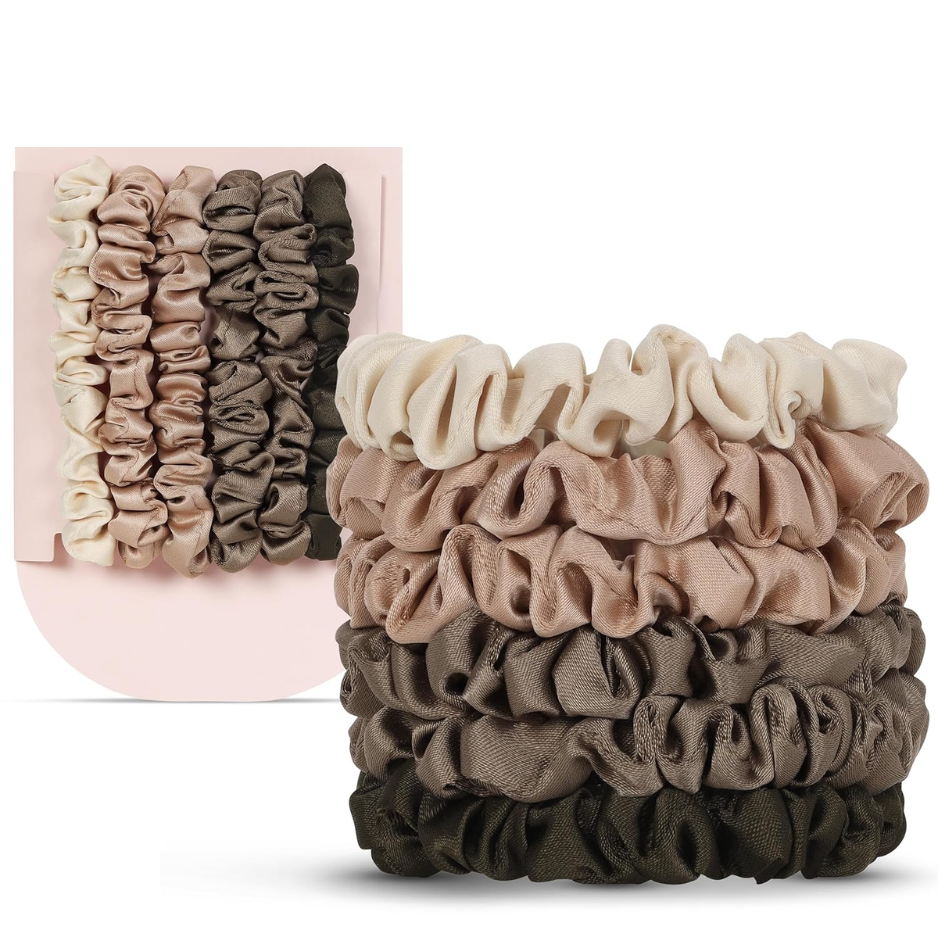 6 Mini Satin Scrunchies, Eucalyptus Tones - image 1
