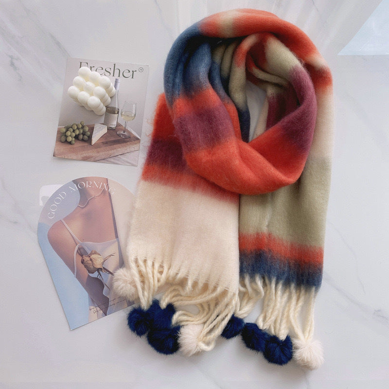 Rainbow Dopamine Mohair Tassel Scarf - image 4