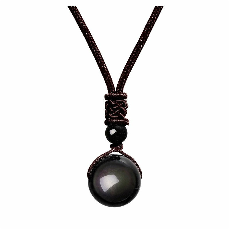 Fashion 16mm Natural Obsidian Pendant Amethyst Necklace For Men And Wo - image 5