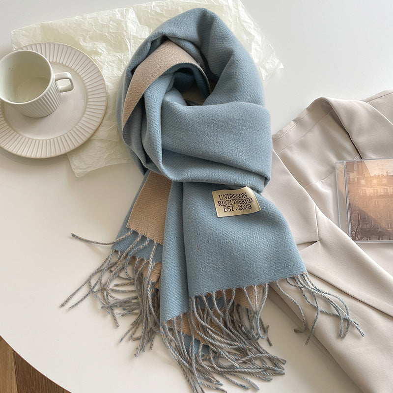 Double-sided Artificial Cashmere Scarf Women's Winter Warm Couple - image 2