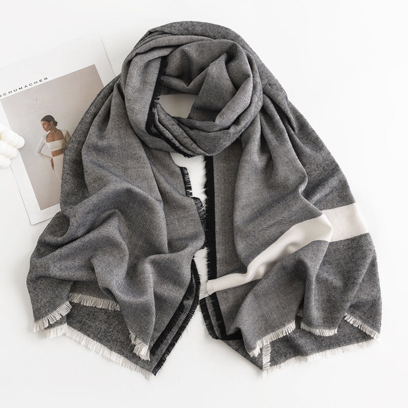 Herringbone Pattern Monochrome Artificial Cashmere Scarf Women's Simpl - image 1