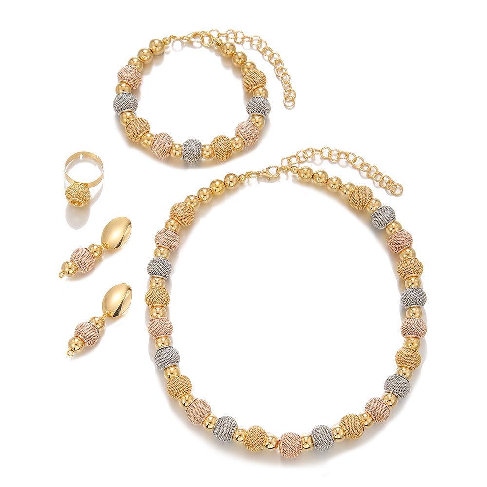 5Pcs Fashionable Metallic Beaded Necklaces Two Color Gold Bead Earring - image 2