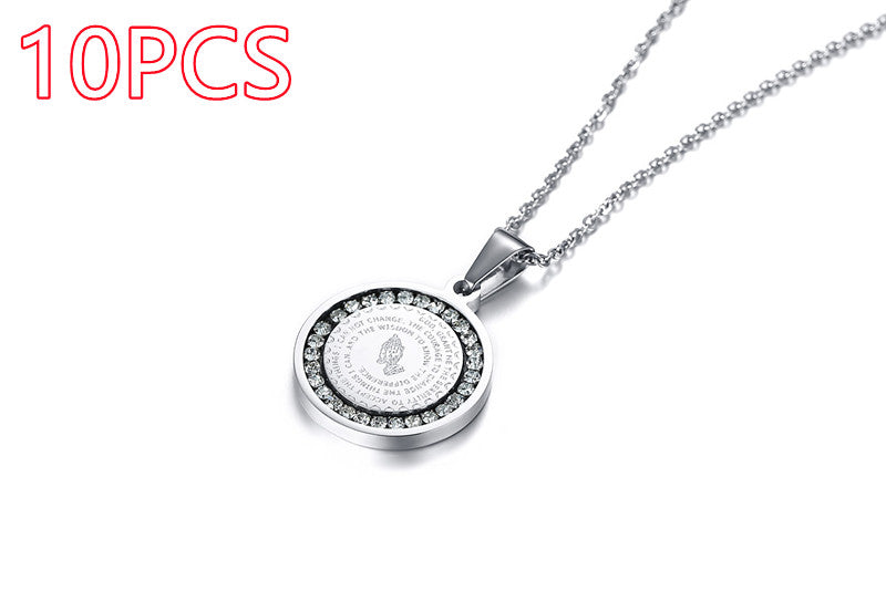 Stainless Steel Rhinestone Prayer English Scripture Pendant - image 7