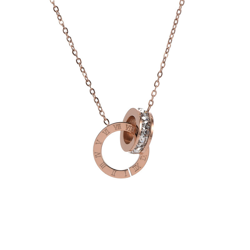 Roman Numeral Ring Diamond Titanium Steel Necklace Women's - image 5