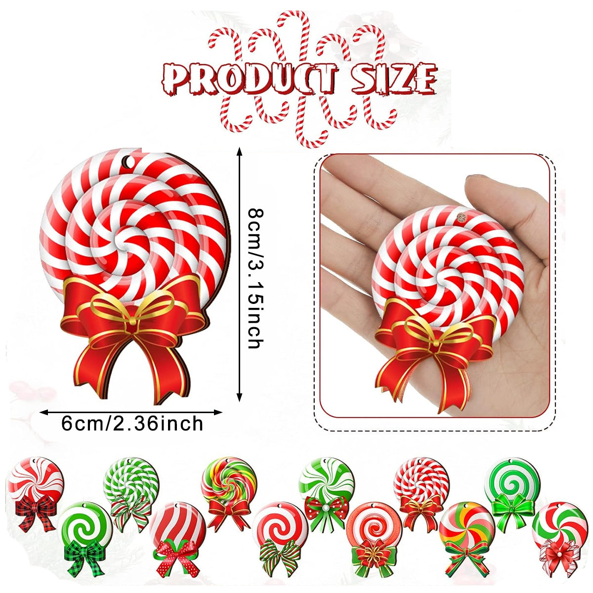 24PCS Christmas Candy Ornament With Ropes Colorful Candy Round Lollipo - image 1