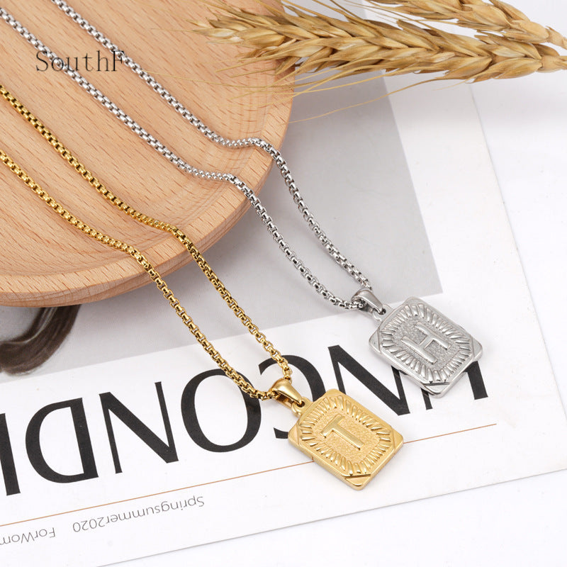 European And American Fashion Men's All-stainless Steel Letter Pendant - image 3
