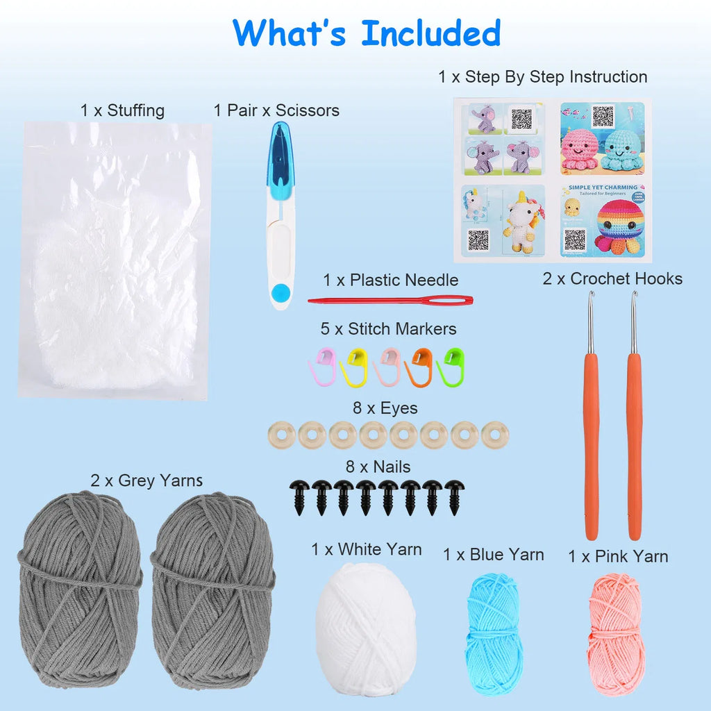 Beginner Crochet Kit, 2 Elephants - image 8