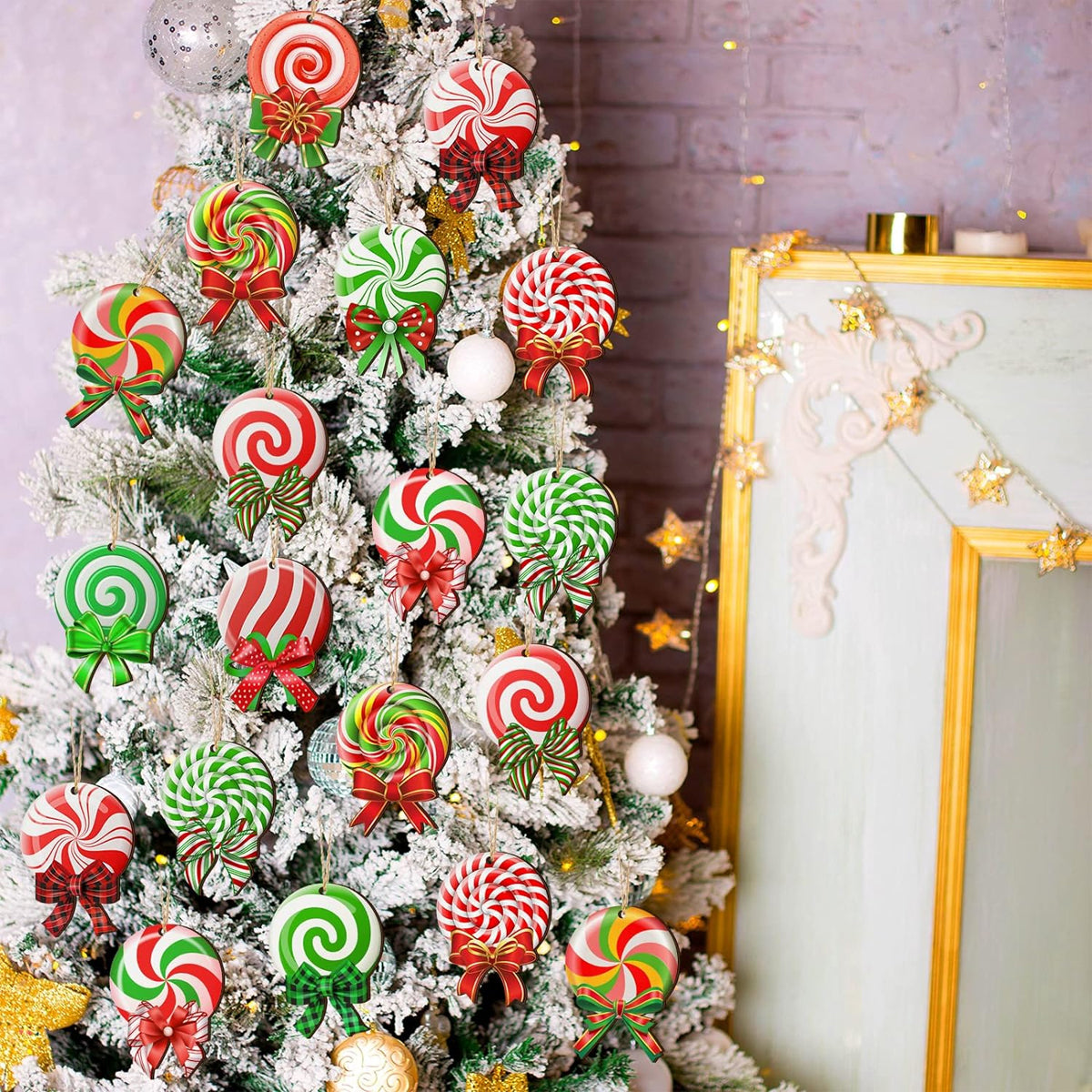 24PCS Christmas Candy Ornament With Ropes Colorful Candy Round Lollipo - image 5