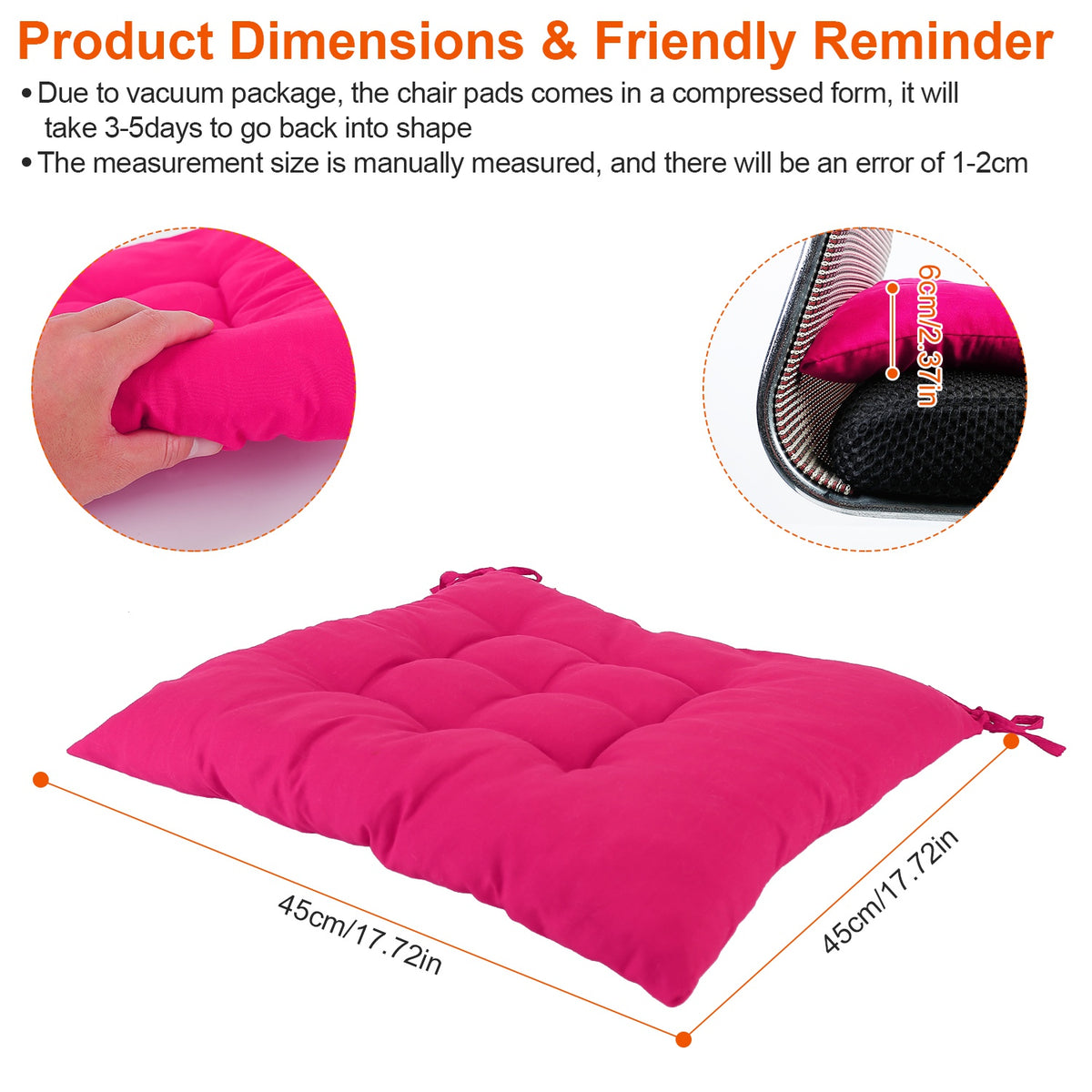 4Pcs Chair Cushion Pads Pillow 17.72x17.72x2.37in Soft Tie On Square S - image 8