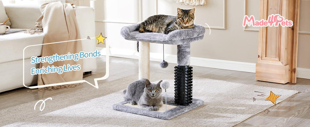 Small 4-in-1 Cat Tree Tower With Self-grooming Brush And Natural Sisal - image 2