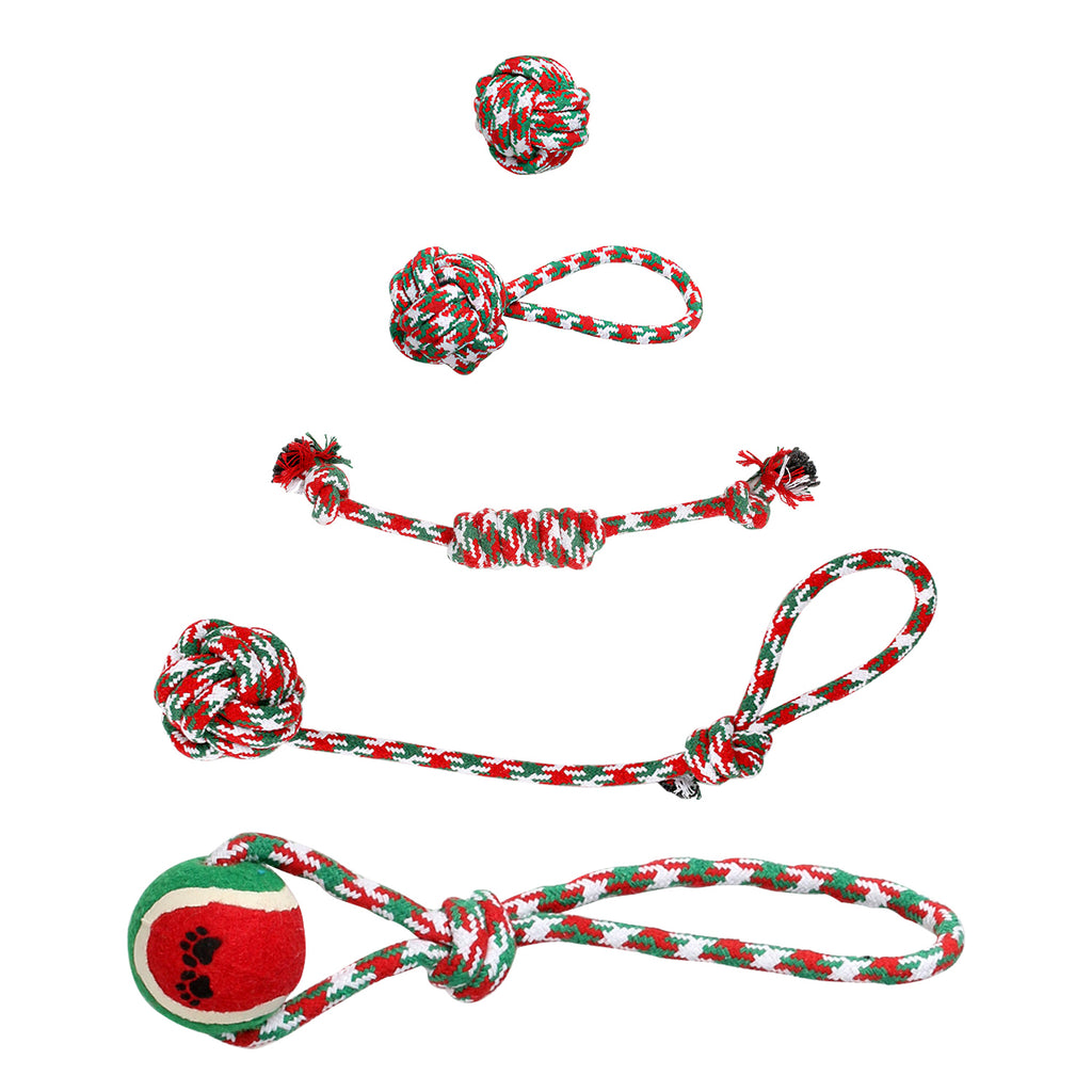 Set Of 5Pcs Christmas Dog Rope Chew Toys Dog Interactive Toys Set For  - image 2