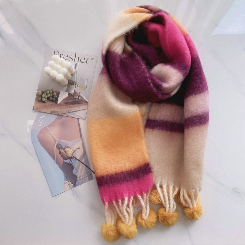Rainbow Dopamine Mohair Tassel Scarf - image 8