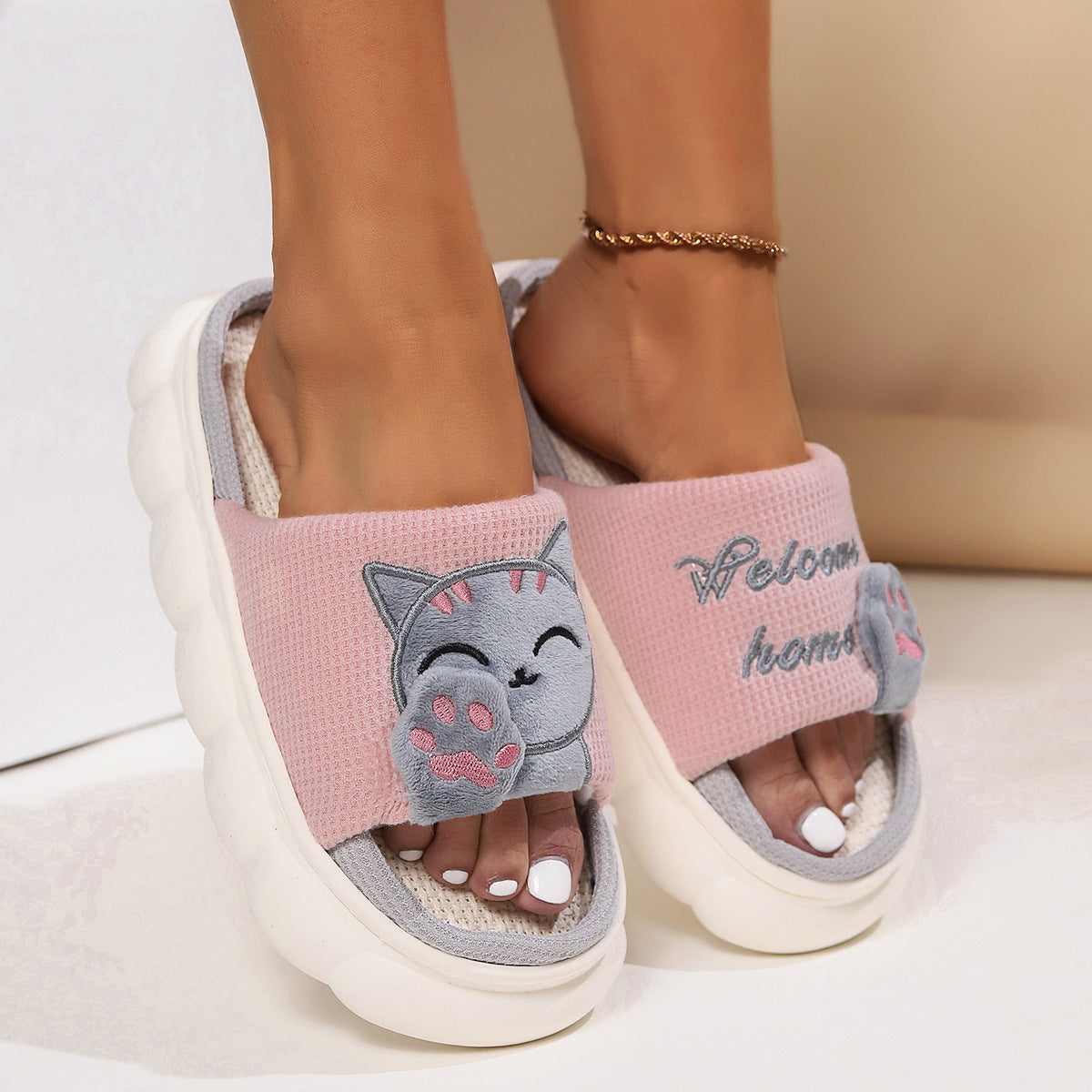 Cute Cartoon Kitten Home Slippers For Women - image 2