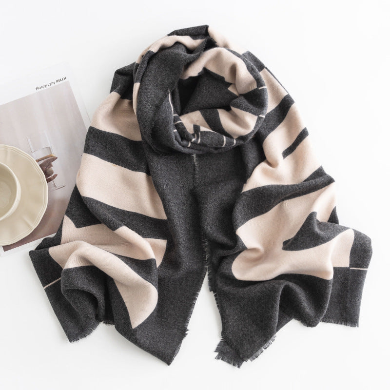 Herringbone Pattern Monochrome Artificial Cashmere Scarf Women's Simpl - image 9
