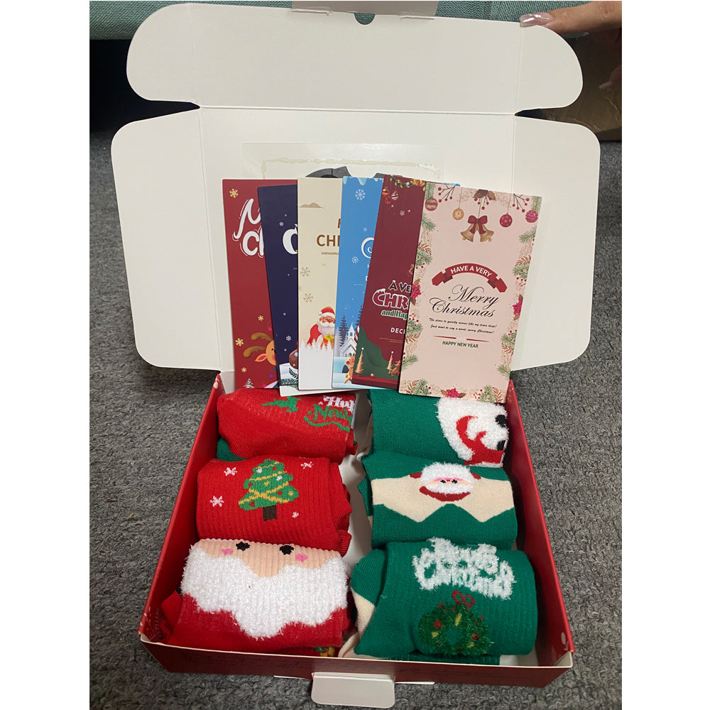 6 Pairs Christmas Socks Gift Box with Greeting Cards - image 2