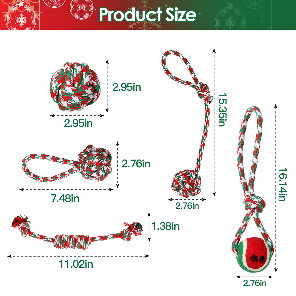 Set Of 5Pcs Christmas Dog Rope Chew Toys Dog Interactive Toys Set For  - image 3
