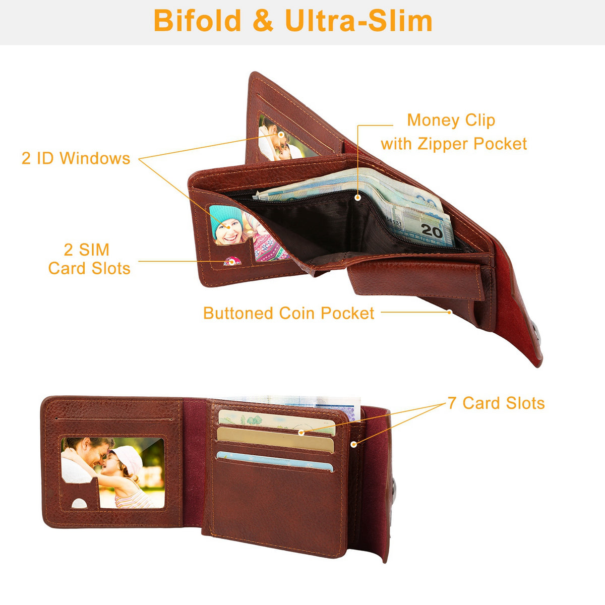 Men's Slim PU Leather Wallet with 2 ID Windows & Coin Pocket - image 2
