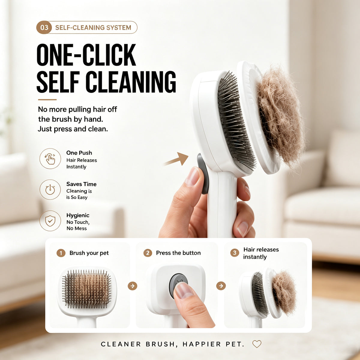 Self-Cleaning Pet Slicker Brush for Cats & Dogs - image 3
