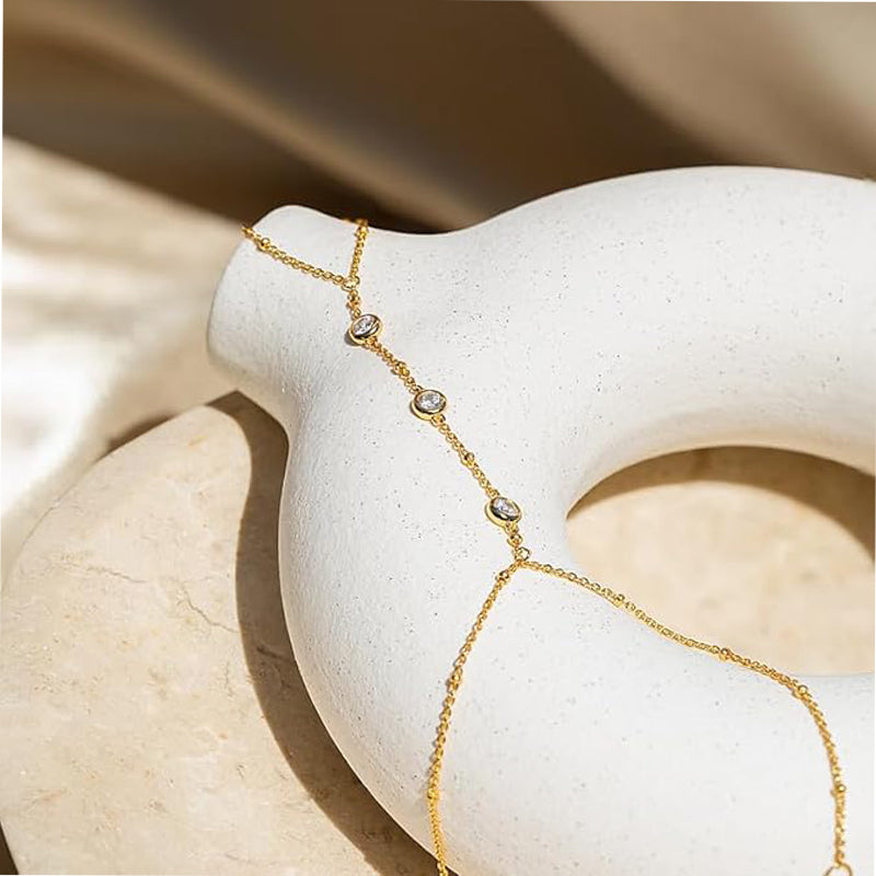 Gold-Tone Hand Chain Ring Bracelet - image 2