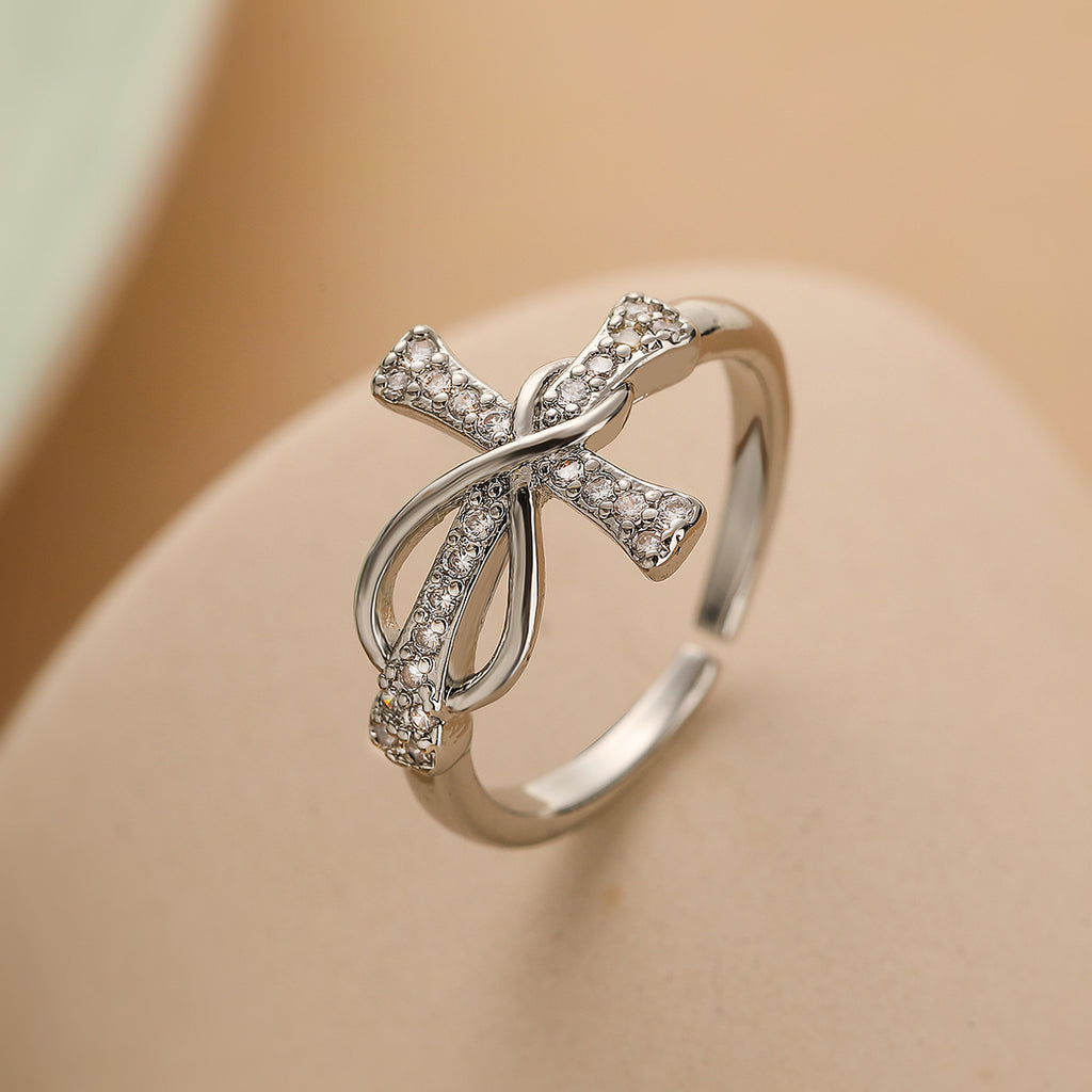 Simple Color Matching Copper Ring Fashion Cross Evil Rings For Women G - image 2