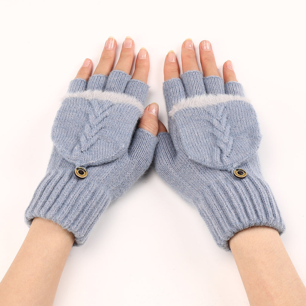 Wool Fingerless Gloves Women's Warm Fashionable Knitted Half Finger Ov - image 7