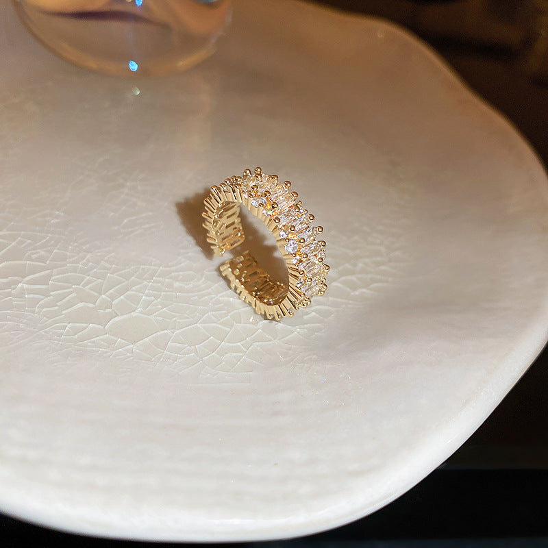 Pearl Hollowed-out Square Open-end Zircon Ring European And American F - image 7