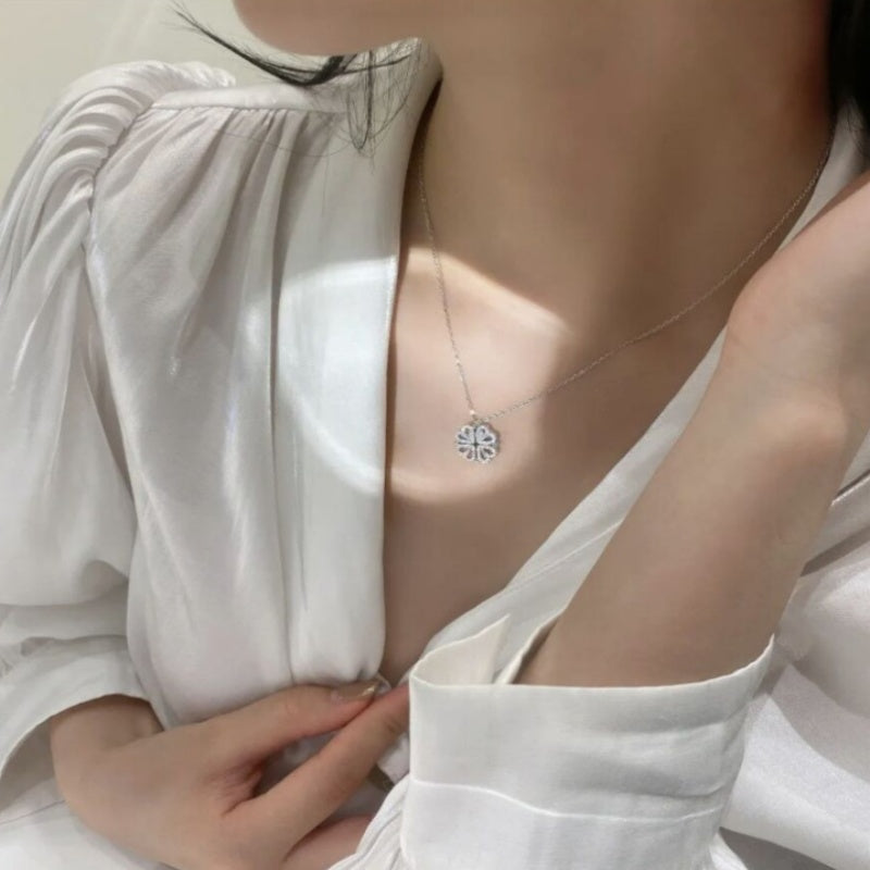 Retro Magnetic Folding Heart Shaped Four Leaf Clover Pendant Necklace  - image 9