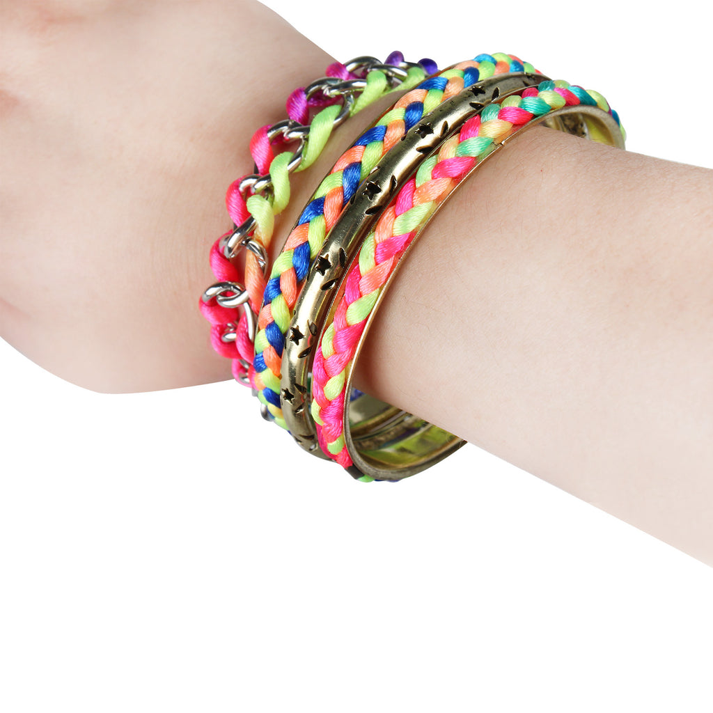 4-Piece Colorful Woven Gold-Tone Bracelet Set - image 1