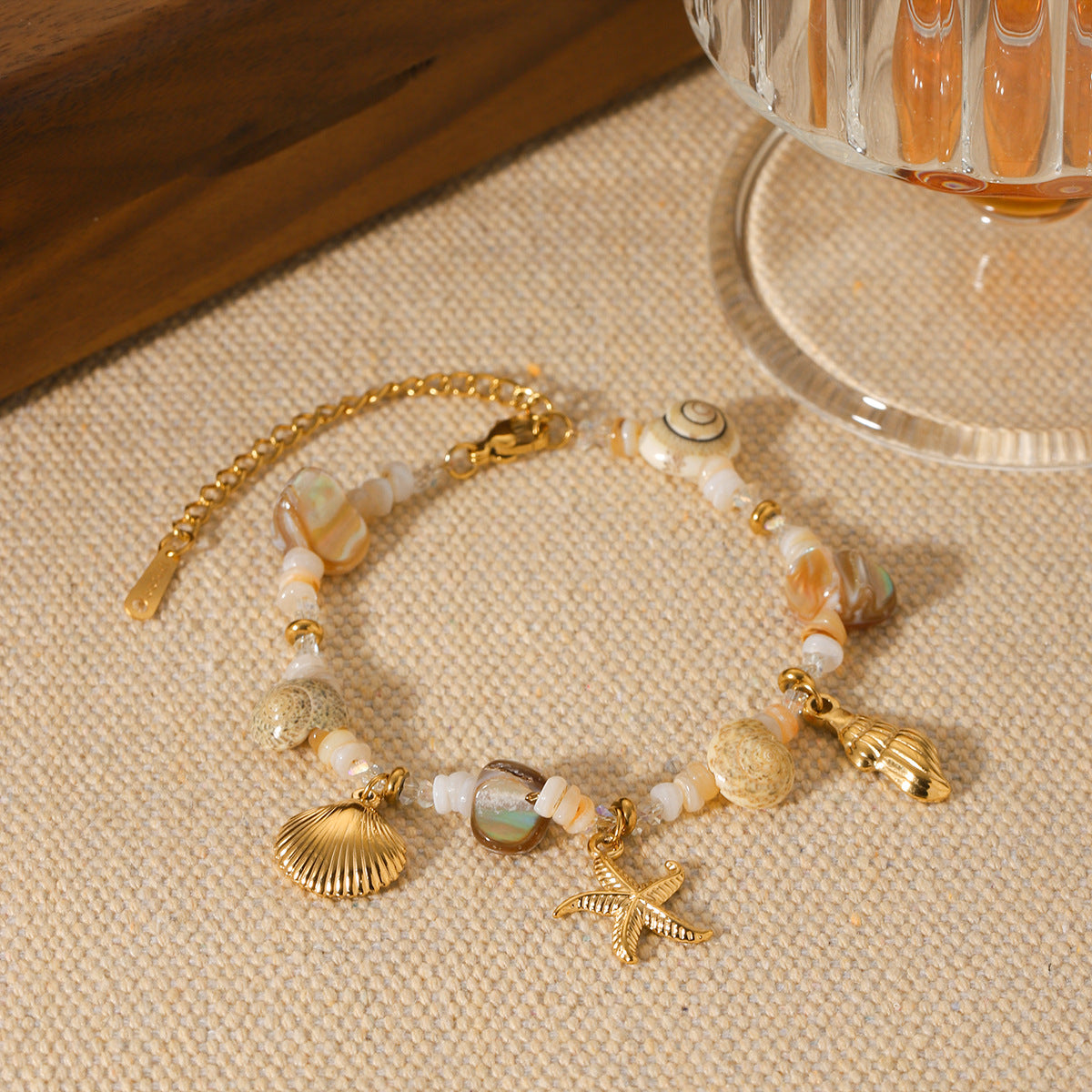 Stainless Steel Conch & Starfish Shell Bracelet - image 1