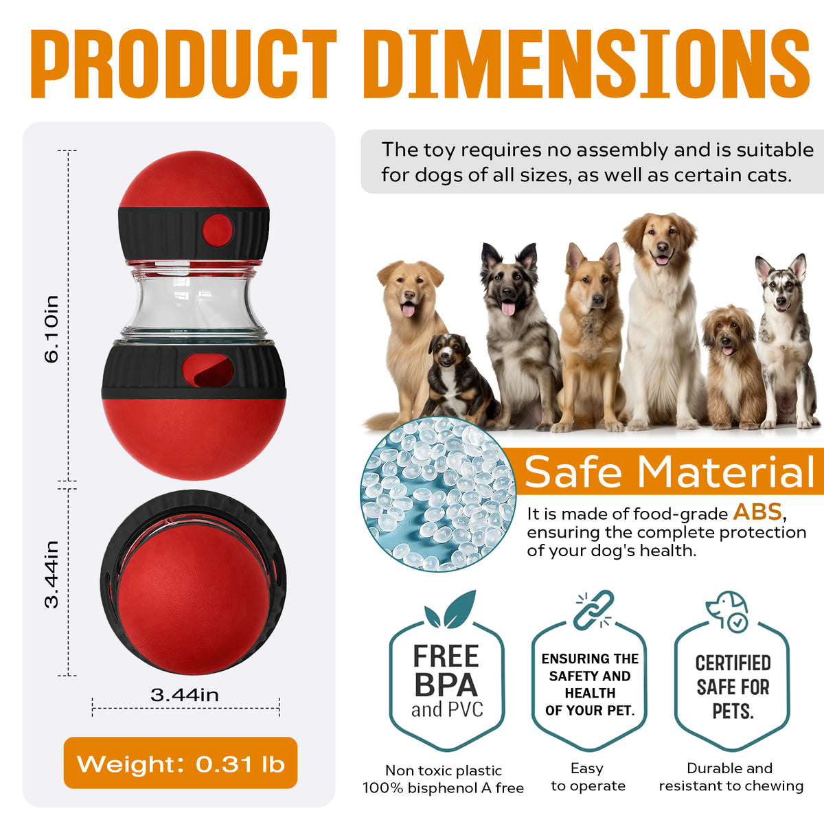 Dog Puzzle Toy, Adjustable Treat Dispensing Ball Food Dispenser Tough  - image 5