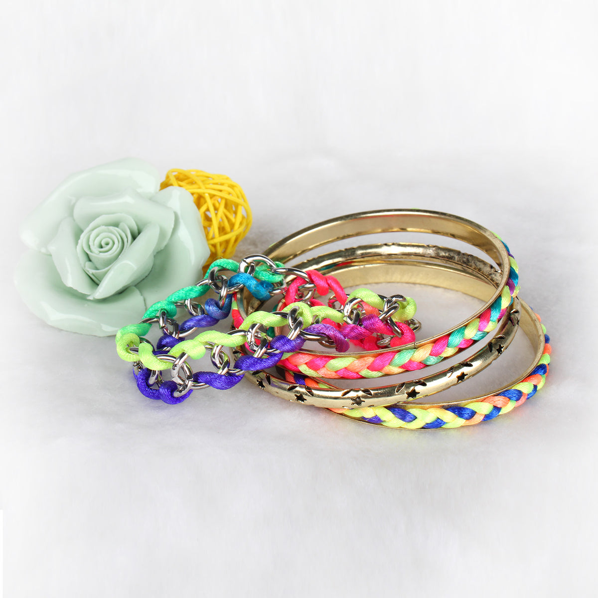 4-Piece Colorful Woven Gold-Tone Bracelet Set - image 2