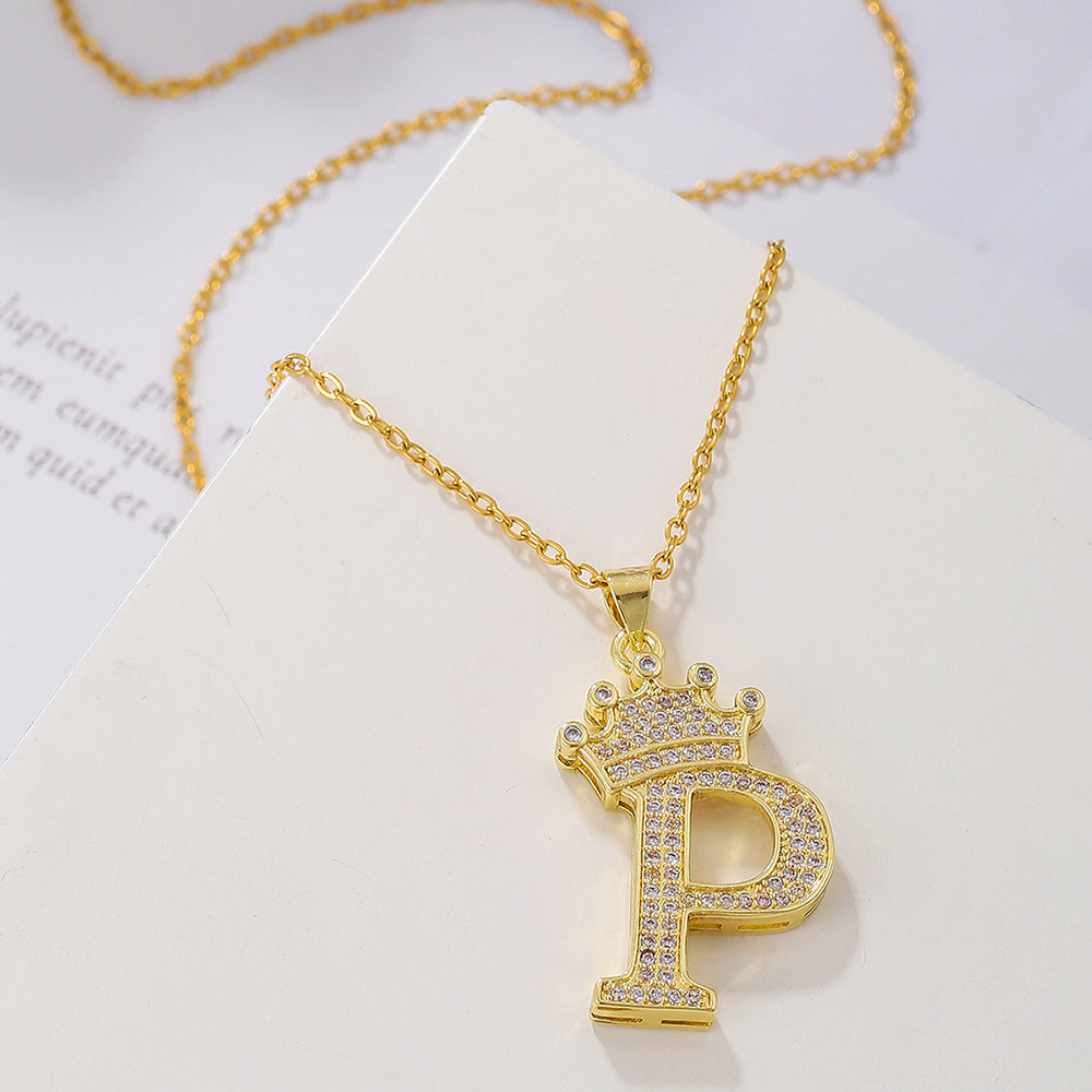 1PCS Fashionable Gold Diamond Crown Uppercase Letter Popular Pendant N - image 7