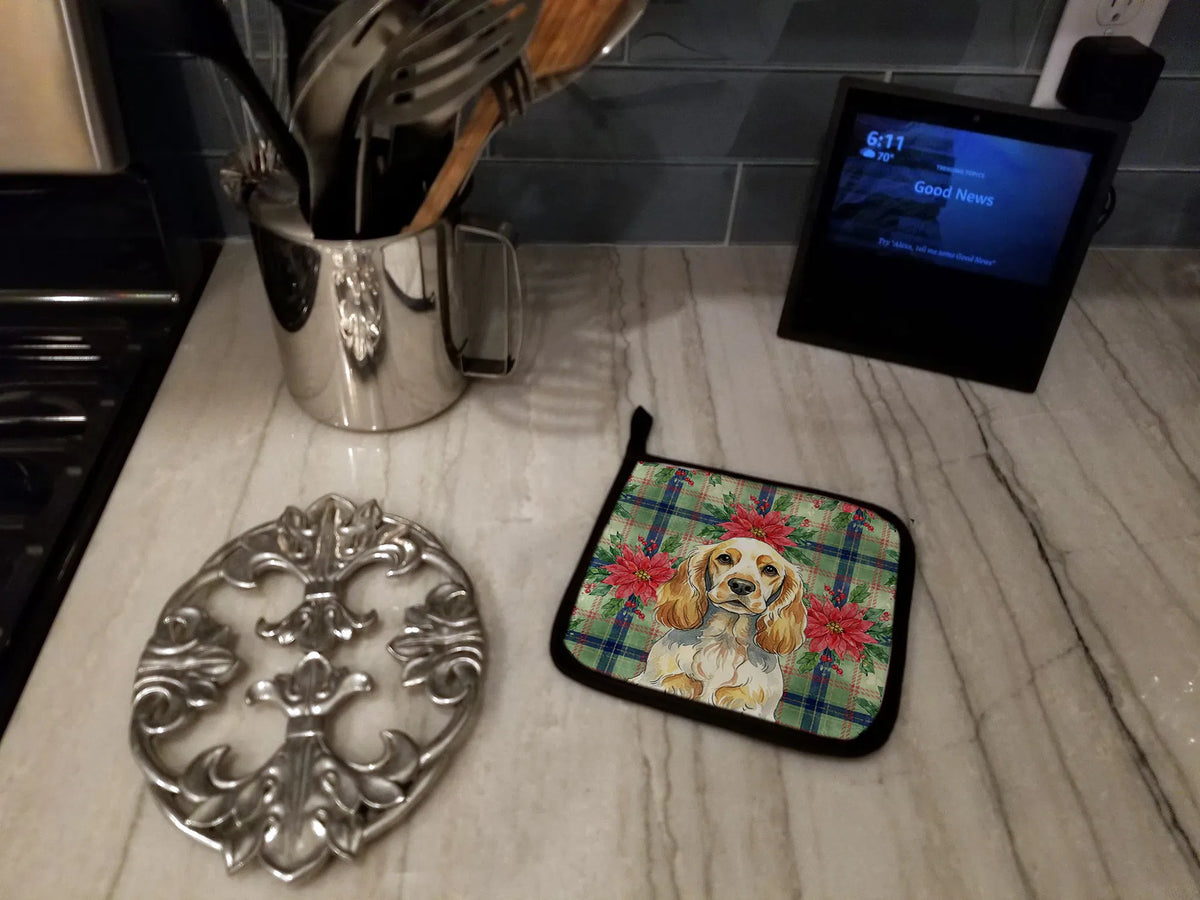 Lemon Roan English Cocker Spaniel Christmas PoinsettIas Pair of Pot Ho - image 6