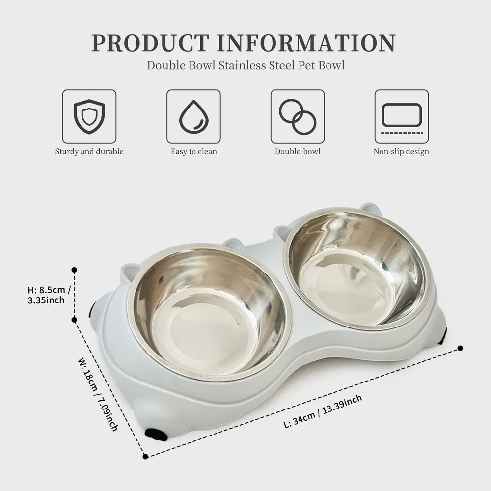 Double Stainless Steel Cat Bowls with Non-Slip Base - image 2