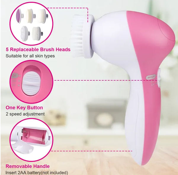 Facial Cleansing Brush Waterproof Face Spin Cleaning Brush With 5 Brus - image 4