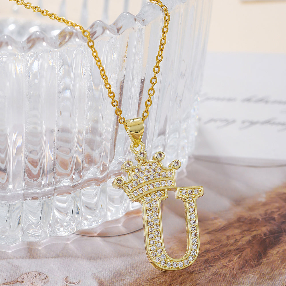 1PCS Fashionable Gold Diamond Crown Uppercase Letter Popular Pendant N - image 1